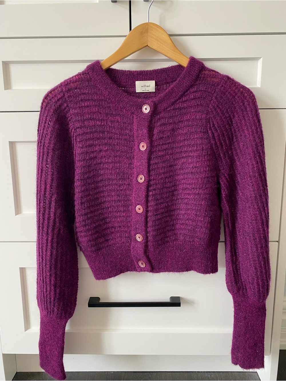 Wilfred Magenta Ribbed Cropped Button-Front Cardigan